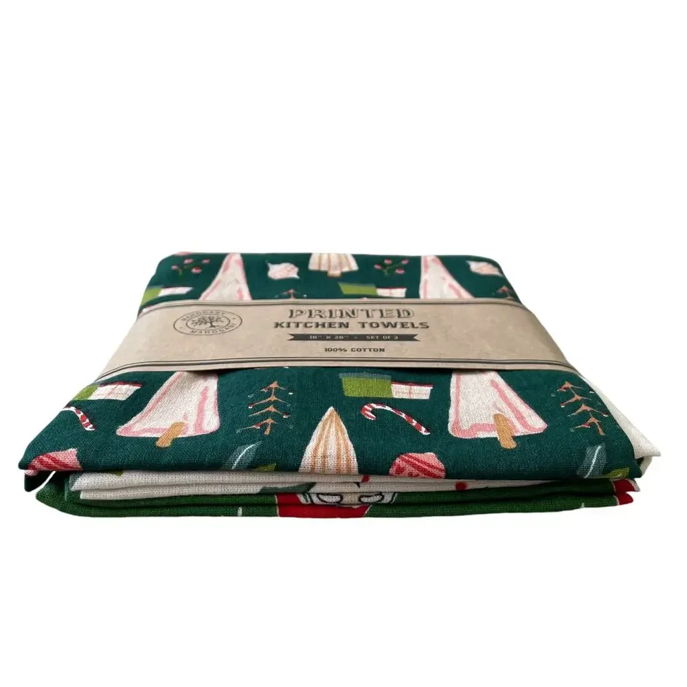 MAHOGANY Set of 3 Christmas Holiday Printed Flour Sack Kitchen Towels New